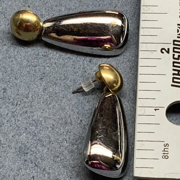 Drop Dangle Pierced Earrings 2 In As Is Gold Silver Classic Vintage Retro Glam - Picture 5 of 5